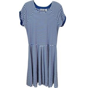 Vintage 80s Blue Striped Drop Waist Knit Dress Nautical Women Size XL 14/16